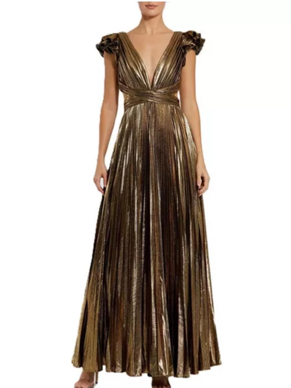 Ieena for Mac Duggal 27166 size 2  Metallic Pleated maxi w/lace up back